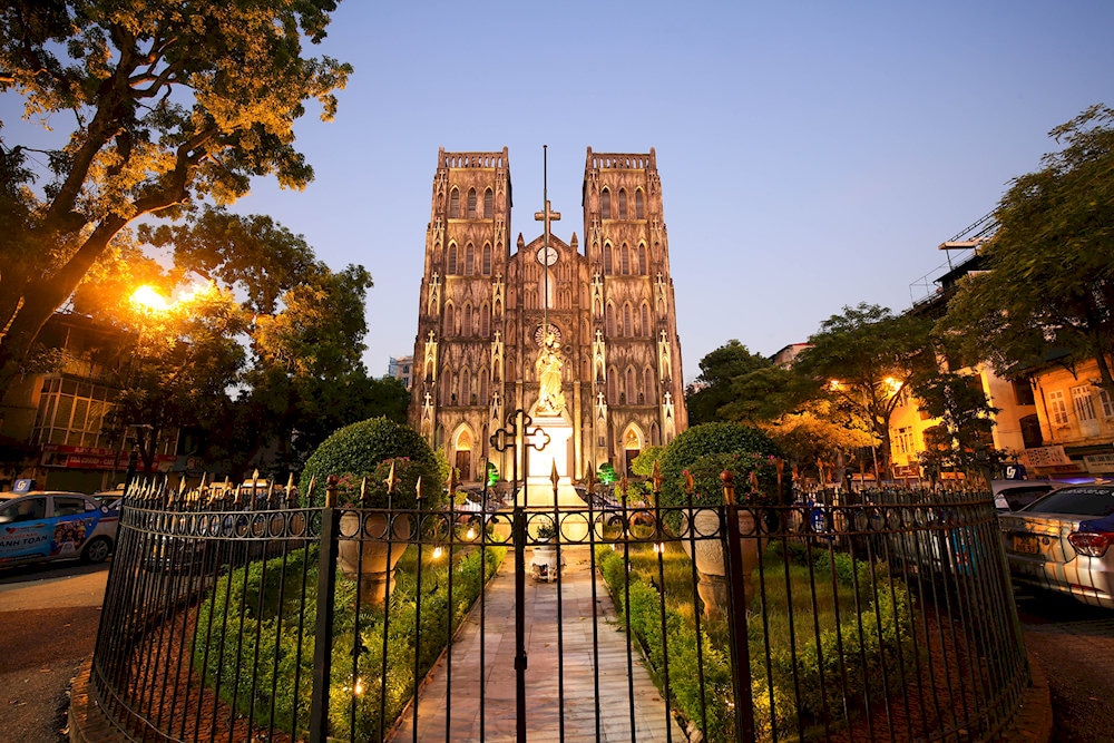 The Gothic-style facade of Hanoi’s Big Church exudes timeless elegance